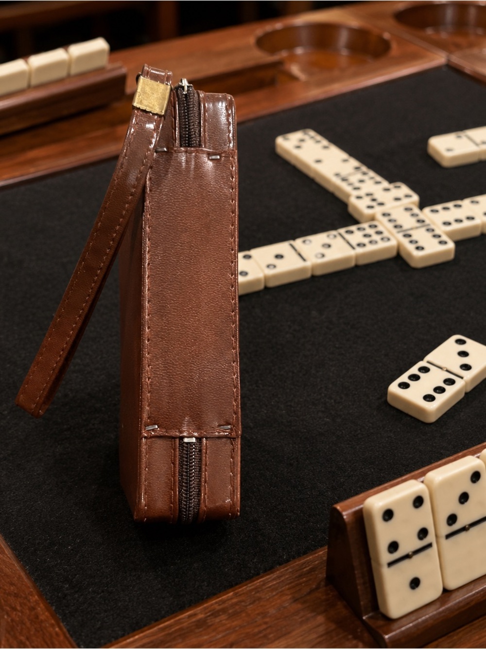 Classic Cream Portable Domino Set in Brown Case - Picture 7 of 7